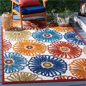 Pemberly Row Contemporary Polypropylene 4' x 6' Rug in Creme and Red