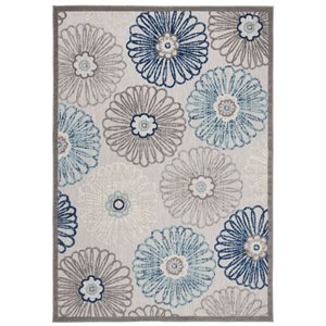Pemberly Row Contemporary Polypropylene 8' x 10' Rug in Gray and Blue