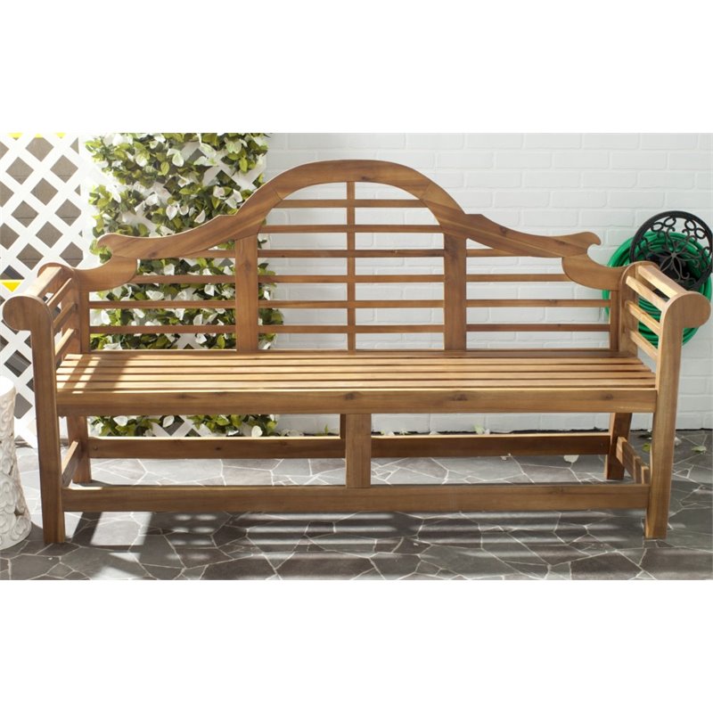 Pemberly Row Contemporary Classic Garden Bench in Teak Finish