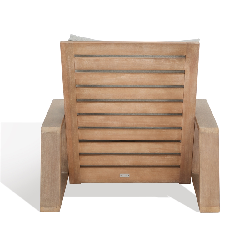 Pemberly Row Wood and Fabric Patio Chair in Brown / Light Gray