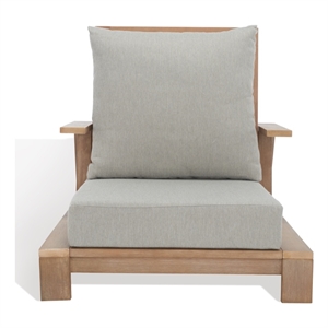Pemberly Row Wood and Fabric Patio Chair in Brown / Light Gray