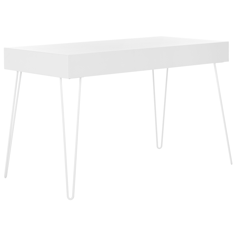 Pemberly Row Contemporary Wood and Iron Desk in White Finish