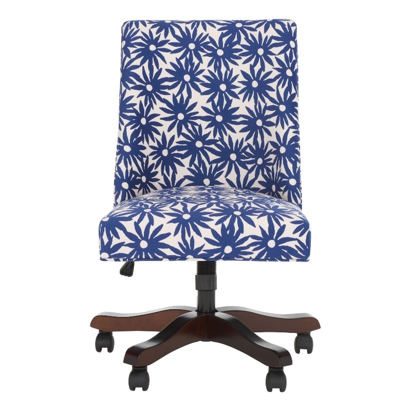 Pemberly Row Contemporary Wood and Metal Desk Chair in Navy / Ivory