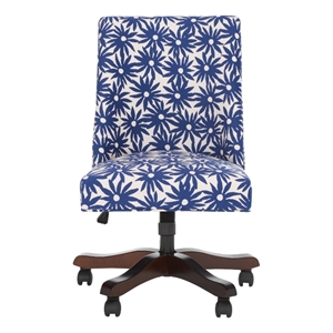Pemberly Row Contemporary Wood and Metal Desk Chair in Navy / Ivory