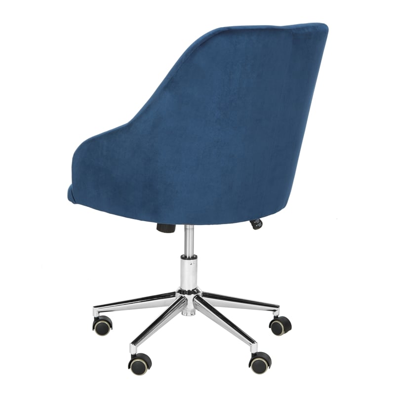 Pemberly Row Wood and Metal Tufted Swivel Office Chair inNavy/Chrome