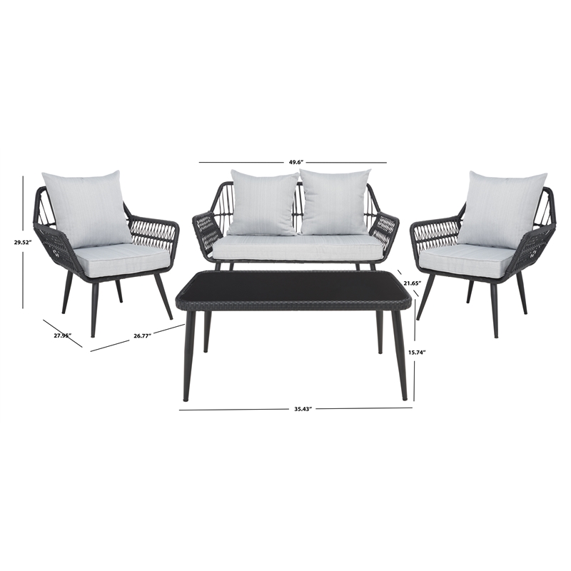 Pemberly Row Coastal Wood and Metal 4Pc Living Set in Black / Gray