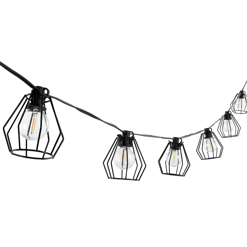Pemberly Row Metal and Glass Led Outdoor String Light in Black