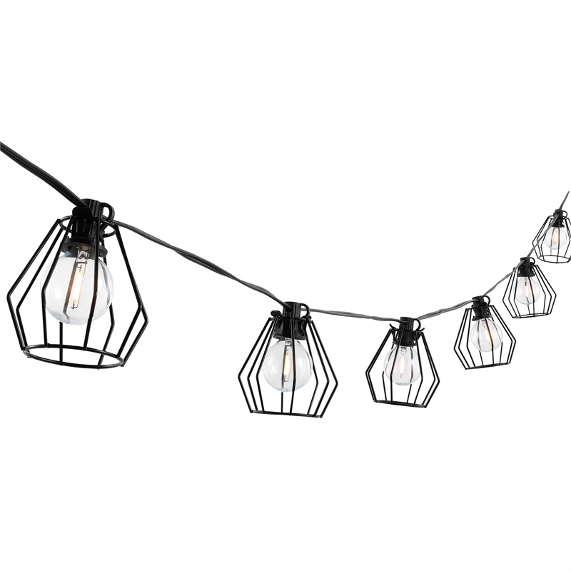 Pemberly Row Metal and Glass Led Outdoor String Light in Black
