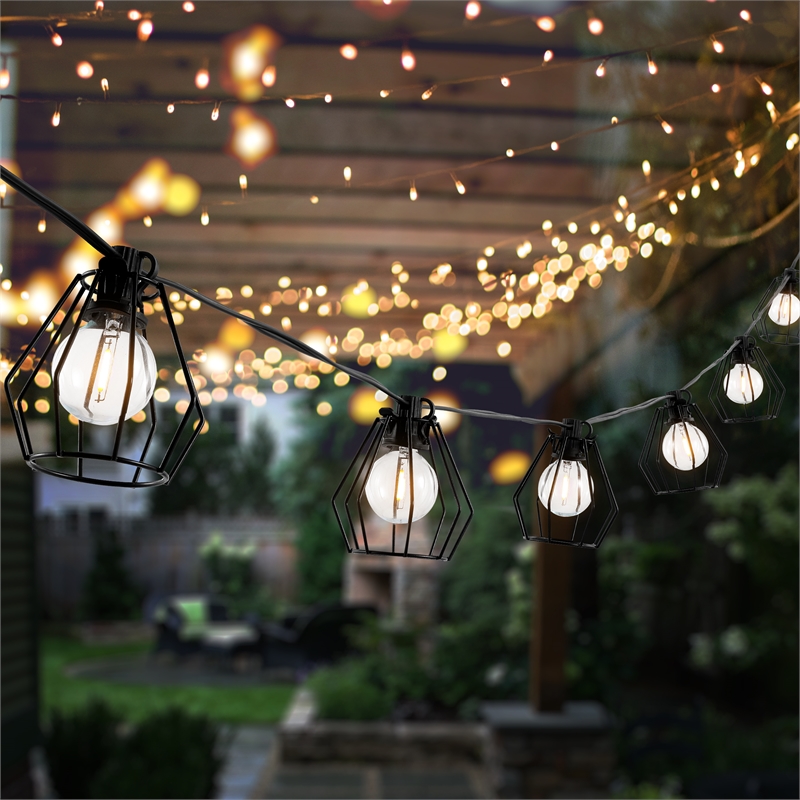 Pemberly Row Metal and Glass Led Outdoor String Light in Black
