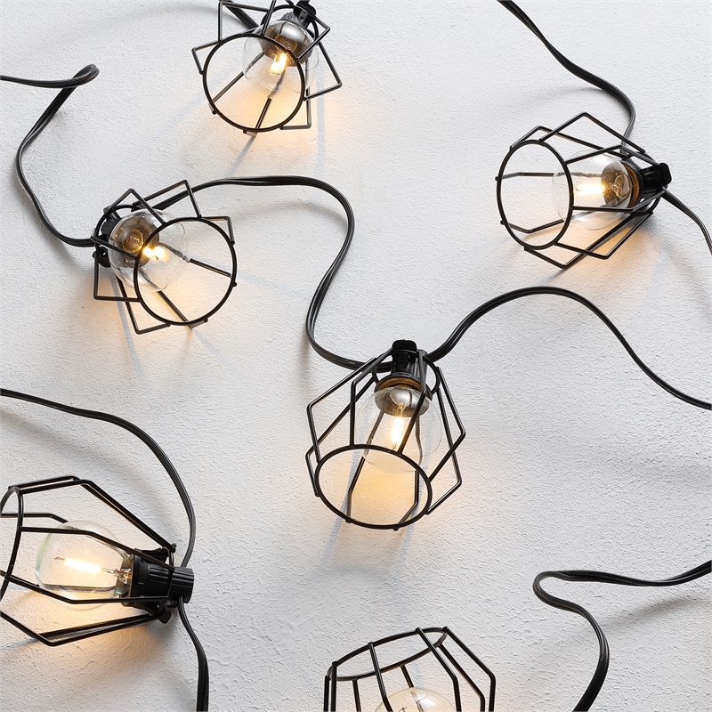 Pemberly Row Metal and Glass Led Outdoor String Light in Black