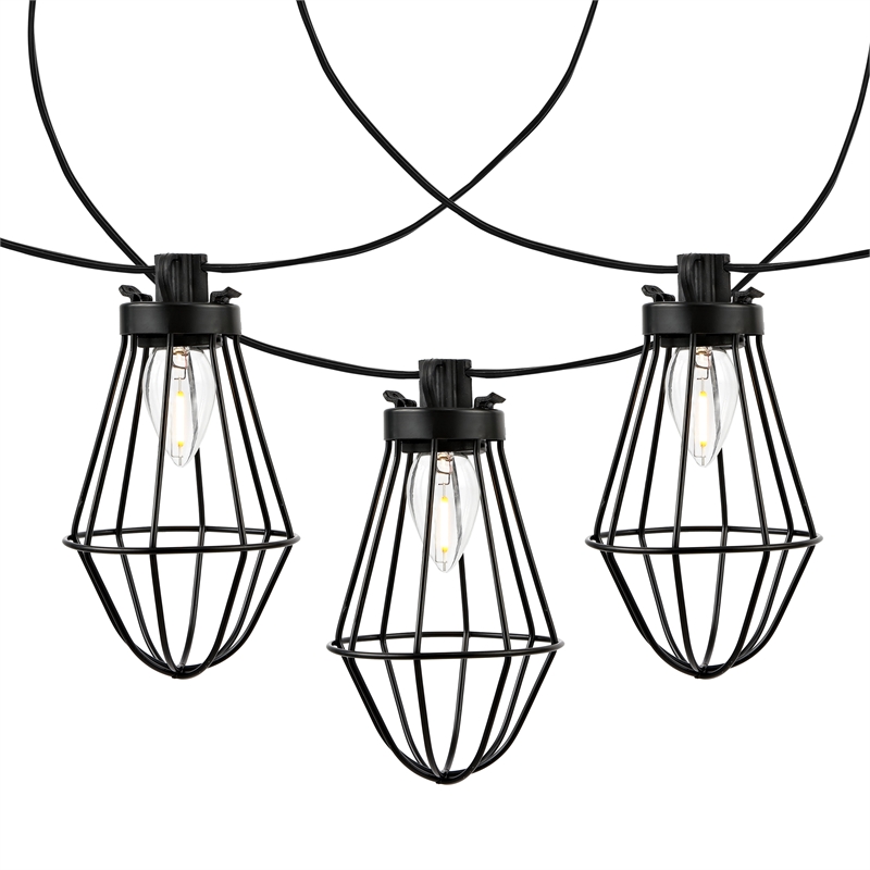 Pemberly Row Metal and Glass Led Outdoor String Light in Black
