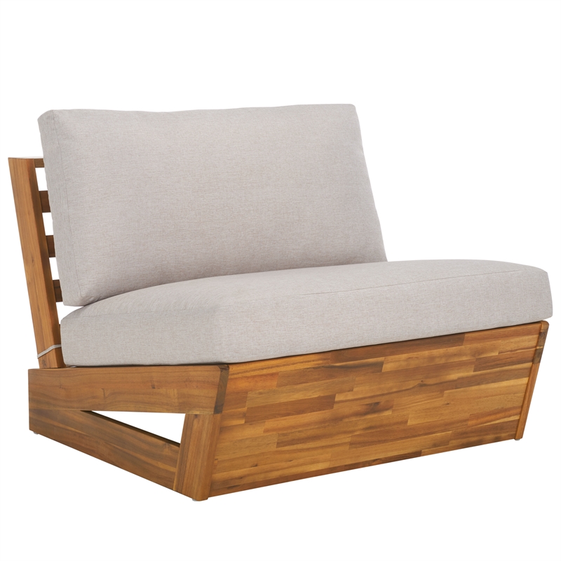 Pemberly Row Acacia Wood and Polyester Lounge Chairs Set of 2 in Natural / Gray
