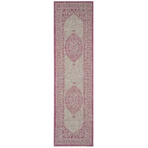 Pemberly Row 2'3&quot x 10' Hallway Runner Rug in Light Gray and Fuchsia