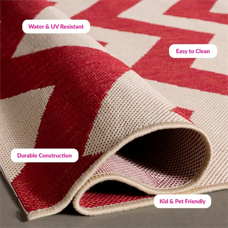 Pemberly Row Red Indoor Outdoor Area Rug 4' x 5'7