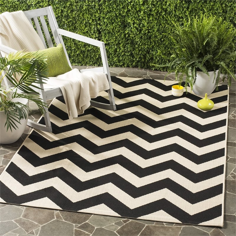 Pemberly Row Black Indoor Outdoor Square 4' Rug for Home Decor