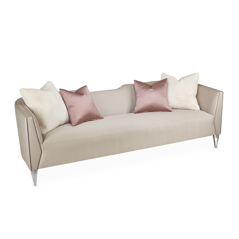 Pemberly Row Contemporary Linea Sofa in Metallic/Silver Mist