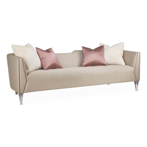 Pemberly Row Contemporary Linea Sofa in Metallic/Silver Mist