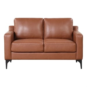 Pemberly Row Stationary Loveseat in Brown Faux Leather Upholstery