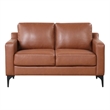 Pemberly Row Stationary Loveseat in Brown Faux Leather Upholstery