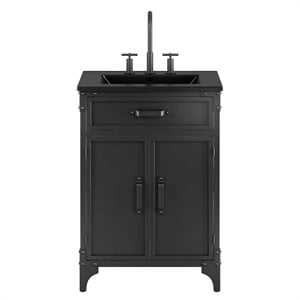 Pemberly Row 24&quot Wood Bathroom Vanity with Fixed Drawer in Black
