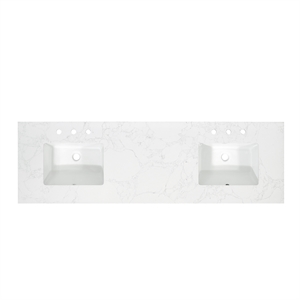 Pemberly Row 73&quot Stone Vanity Top in Grain White with Double White Sinks