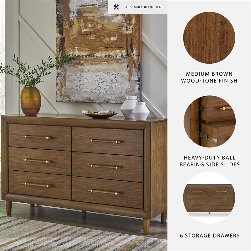 Pemberly Row Wooden Mid-Century Modern Brown Bedroom Dresser