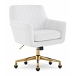 Pemberly Row Modern Office Chair Channel-Tufted Design White Velvet Fabric