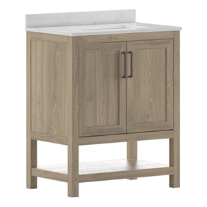 Pemberly Row 30&quot Bathroom Vanity with Undermount Sink & Open Storage Shelf-Brown