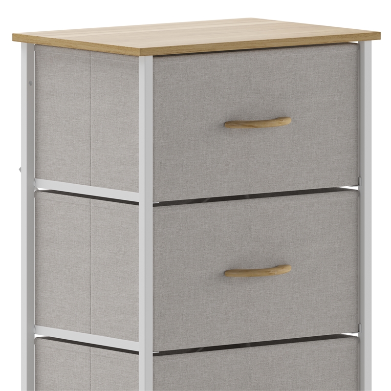 Pemberly Row 4 Drawer Dresser in Oak Wood Top/White Iron Frame/Beige Drawers