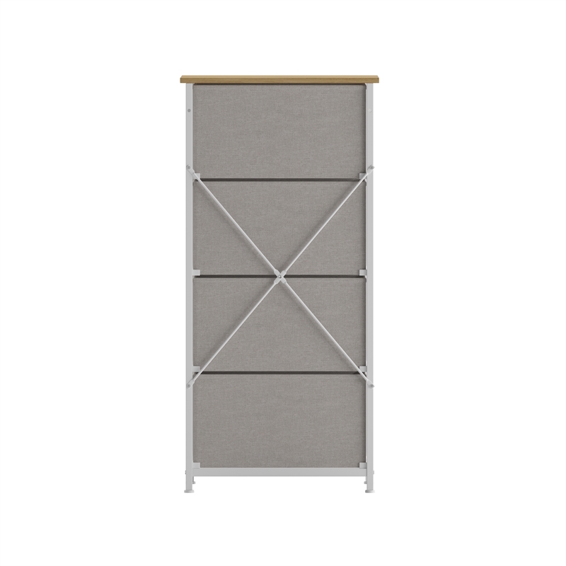 Pemberly Row 4 Drawer Dresser in Oak Wood Top/White Iron Frame/Beige Drawers
