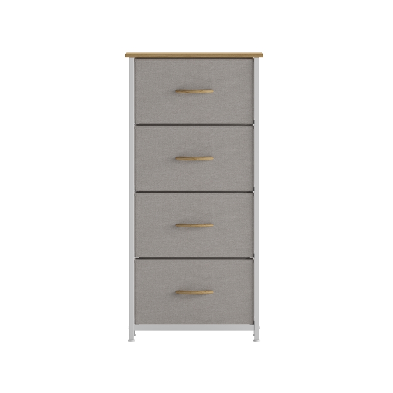 Pemberly Row 4 Drawer Dresser in Oak Wood Top/White Iron Frame/Beige Drawers
