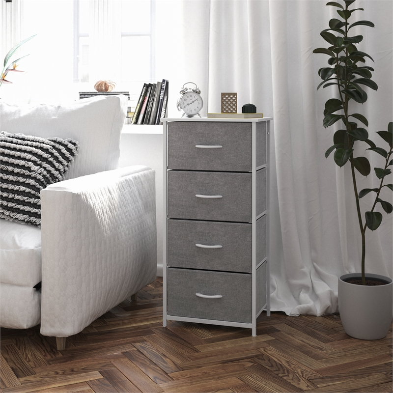 Pemberly Row Contemporary 4 Drawer Dresser in White Wood Top/Gray