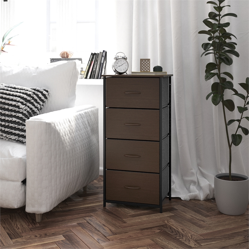 Pemberly Row 4 Drawer Dresser in Brown Wood Top/Black Iron Frame