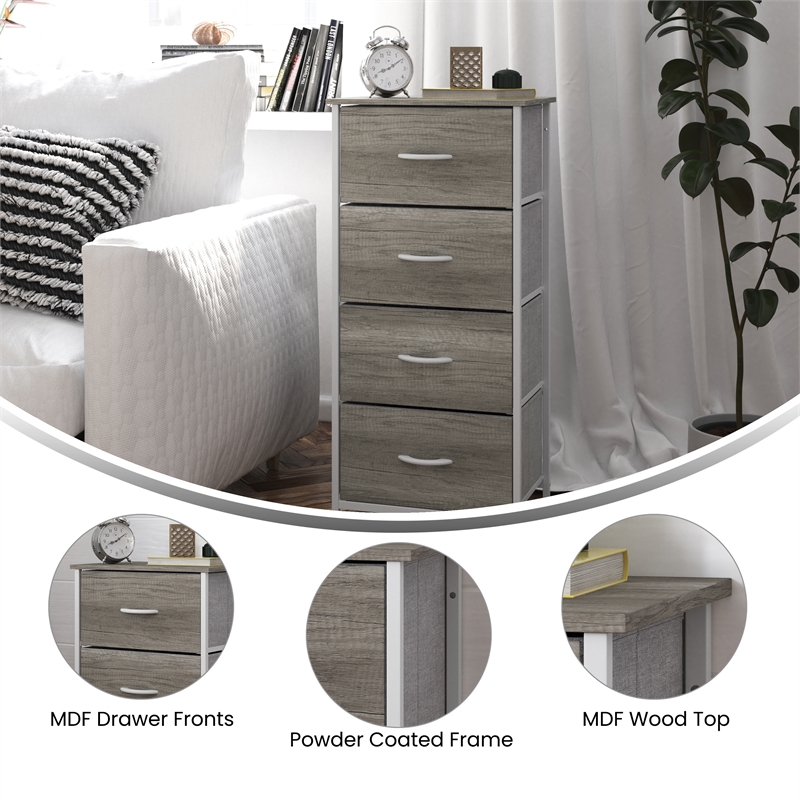 Pemberly Row 4 Drawer Dresser in Natural Wood Top/White Iron Frame