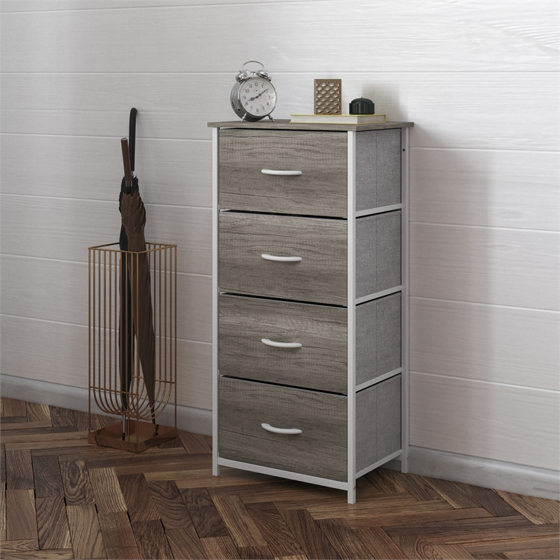 Pemberly Row 4 Drawer Dresser in Natural Wood Top/White Iron Frame