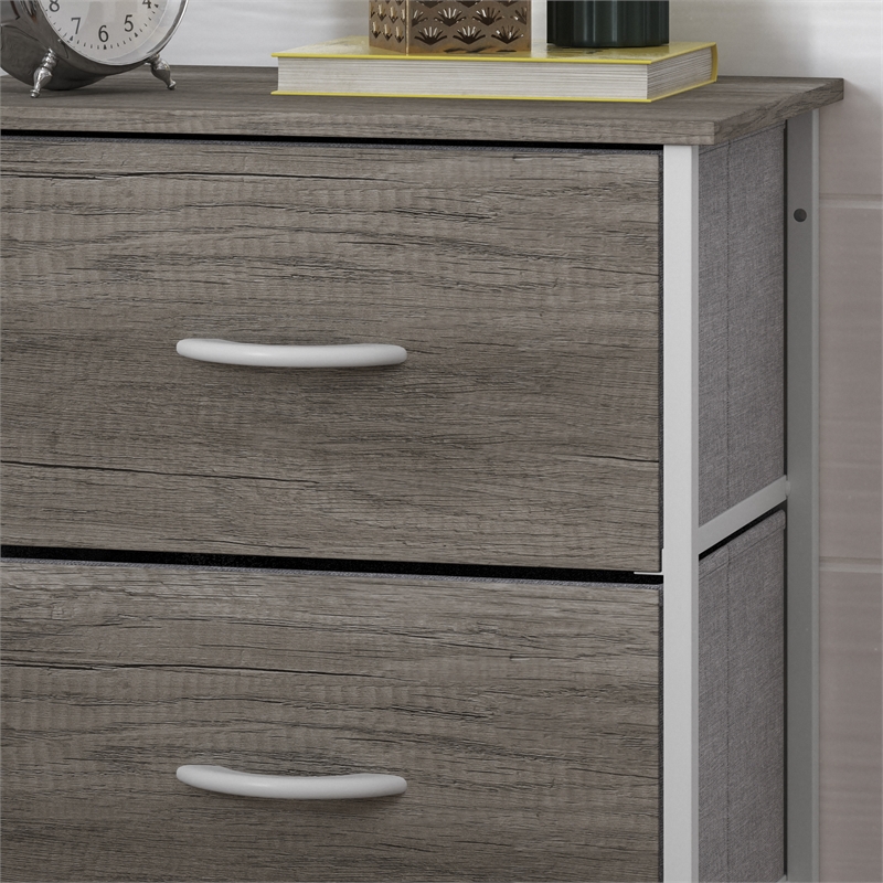 Pemberly Row 4 Drawer Dresser in Natural Wood Top/White Iron Frame