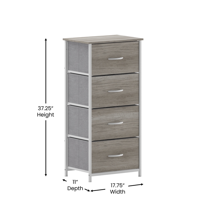Pemberly Row 4 Drawer Dresser in Natural Wood Top/White Iron Frame