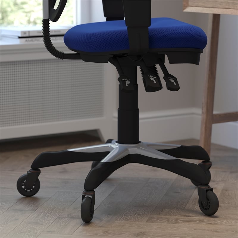 Pemberly Row Mid-Back Ergonomic Multifunction Mesh Chair with Wheels in Blue