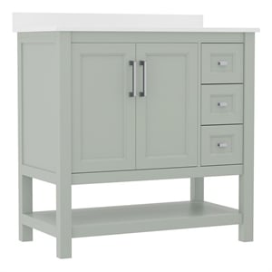 Pemberly Row 36&quot Bathroom Vanity with Sink Open Storage & Storage Drawers-Sage