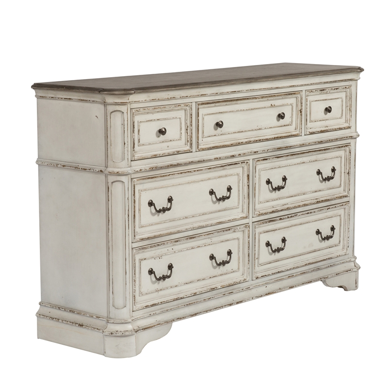 Pemberly Row Contemporary 7-Drawers Dresser Antique White/Weathered Bark