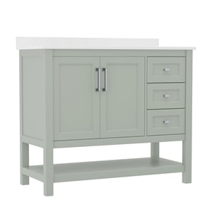 Pemberly Row 42&quot Bathroom Vanity with Sink Open Storage & Storage Drawers-Sage