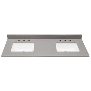 Pemberly Row 61&quot Composite Stone Vanity Top in Concrete Gray with White Basins