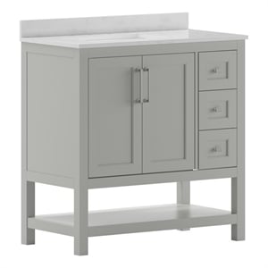 Pemberly Row 36&quot Bathroom Vanity with Sink Open Storage & Storage Drawers-Gray
