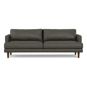 Pemberly Row 90&quotW Mid-Century Modern Sofa in Coal Top Grain Genuine Leather