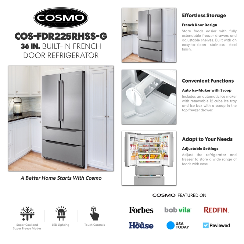 Pemberly Row 22.5 cu. ft. French 4-Door Refrigerator with Handles