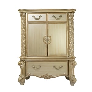 Pemberly Row Wooden Modern Traditional Chest in Gold Patina & Bone