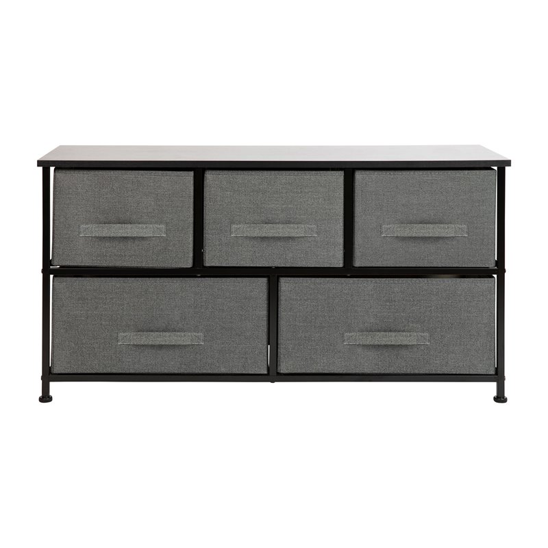 Pemberly Row 5 Drawer Fabric and Cast Iron Storage Chest in Black/Gray