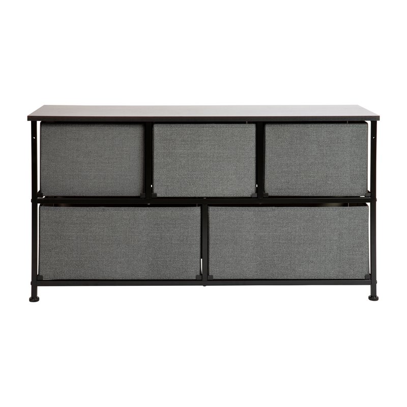 Pemberly Row 5 Drawer Fabric and Cast Iron Storage Chest in Black/Gray