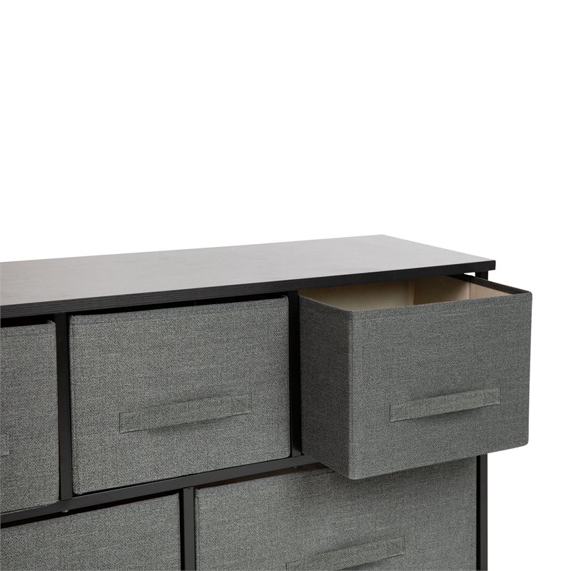 Pemberly Row 5 Drawer Fabric and Cast Iron Storage Chest in Black/Gray