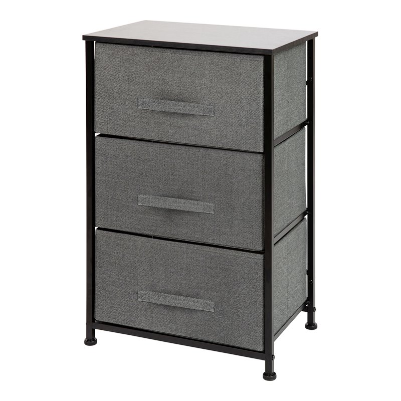 Pemberly Row 3 Drawer Fabric & Cast Iron Vertical Storage Dresser in Black